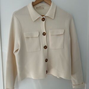 Sezane Betty Cardigan Cream Button-Up Knit